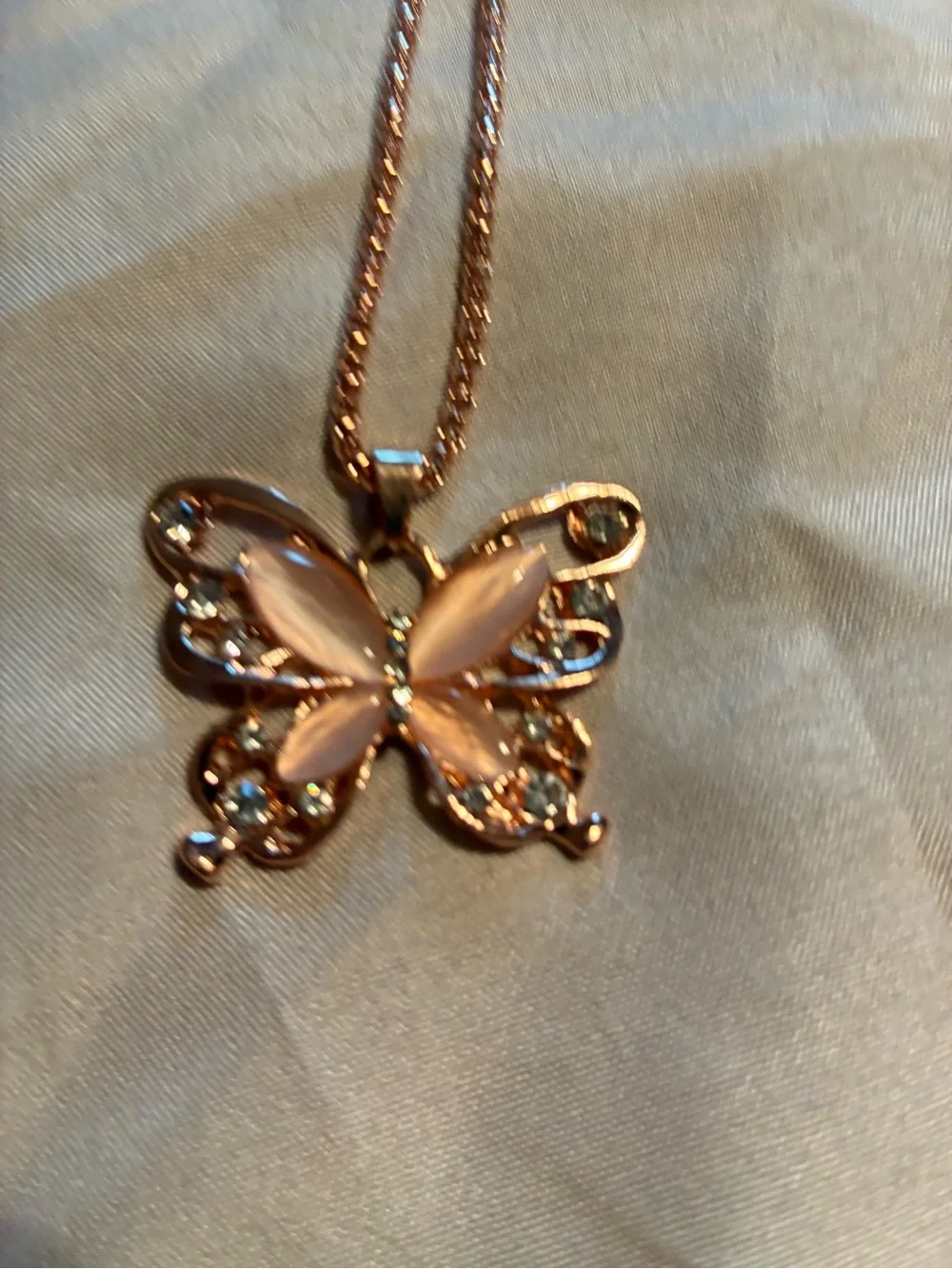 Rose Gold Butterfly Pendant Necklace with Pink Enamel Wings